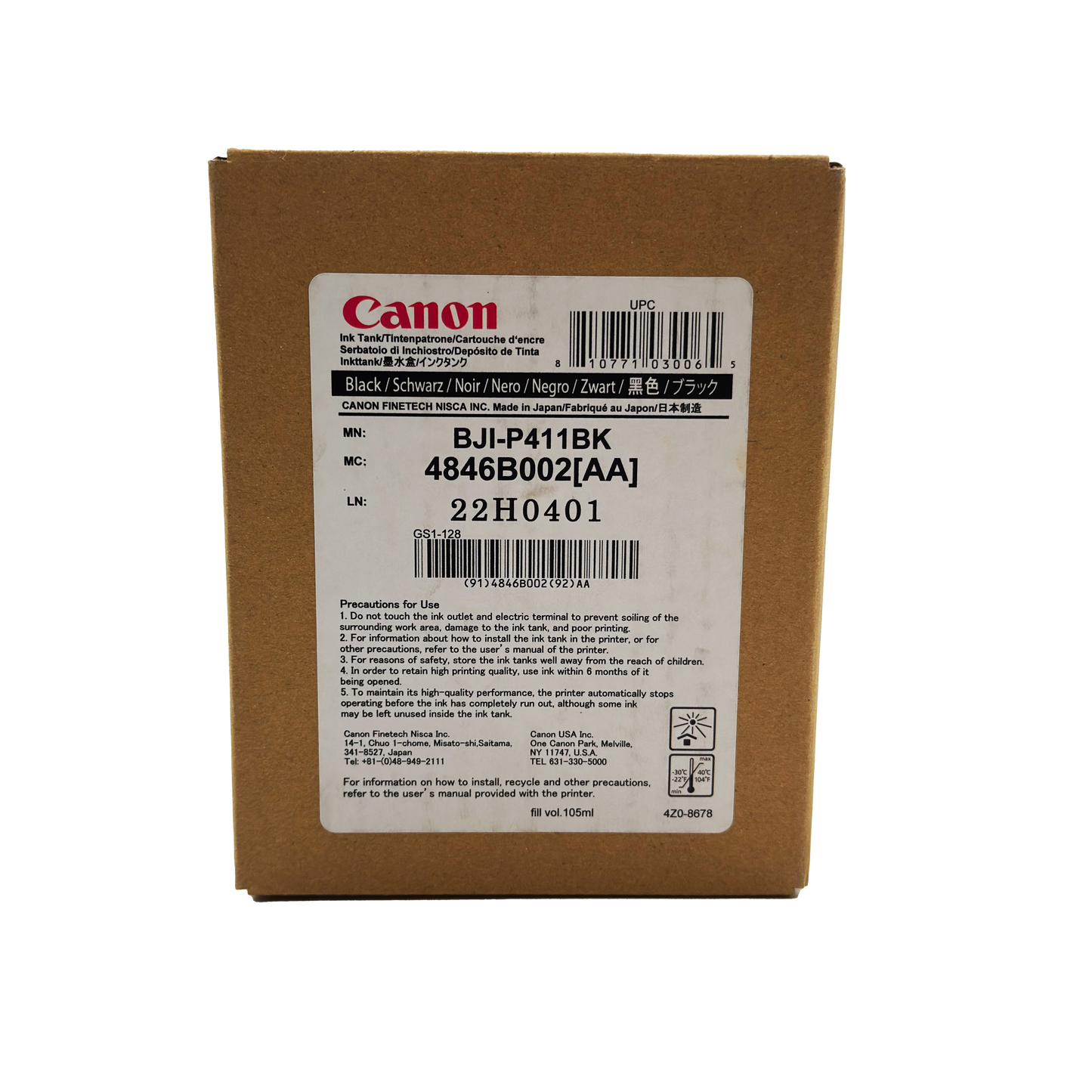 Canon ink cartridge packaging on a white background