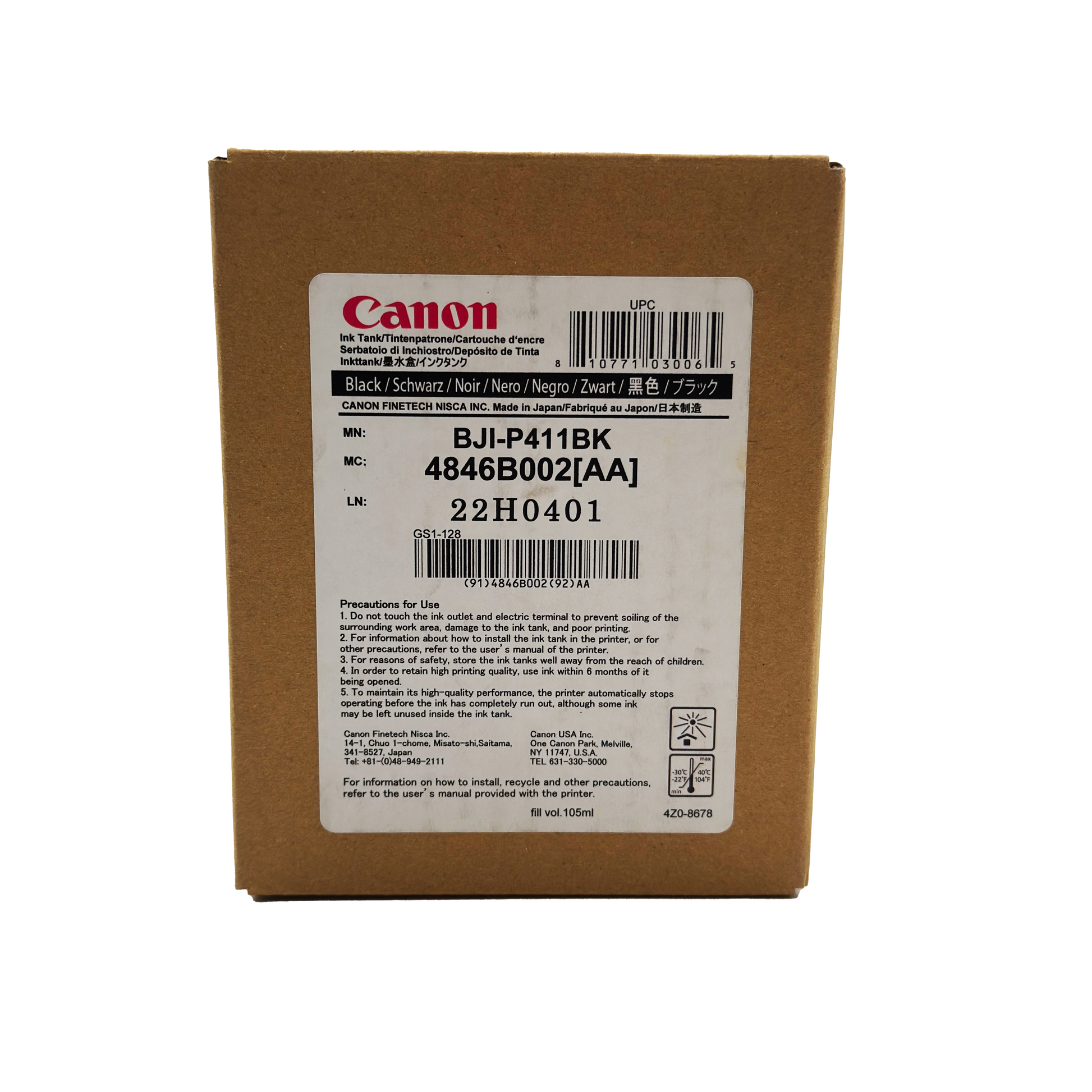 Canon ink cartridge packaging on a white background